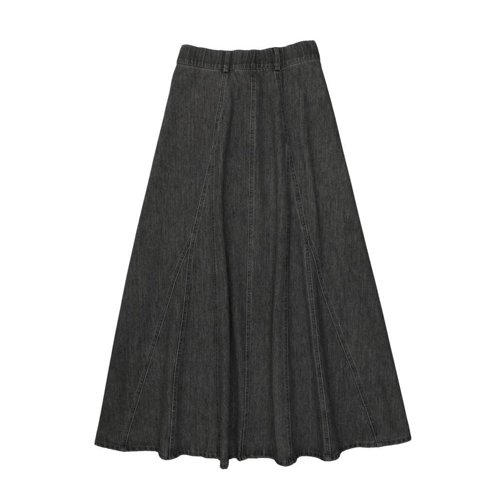 Washed Black Panneled Denim Skirt