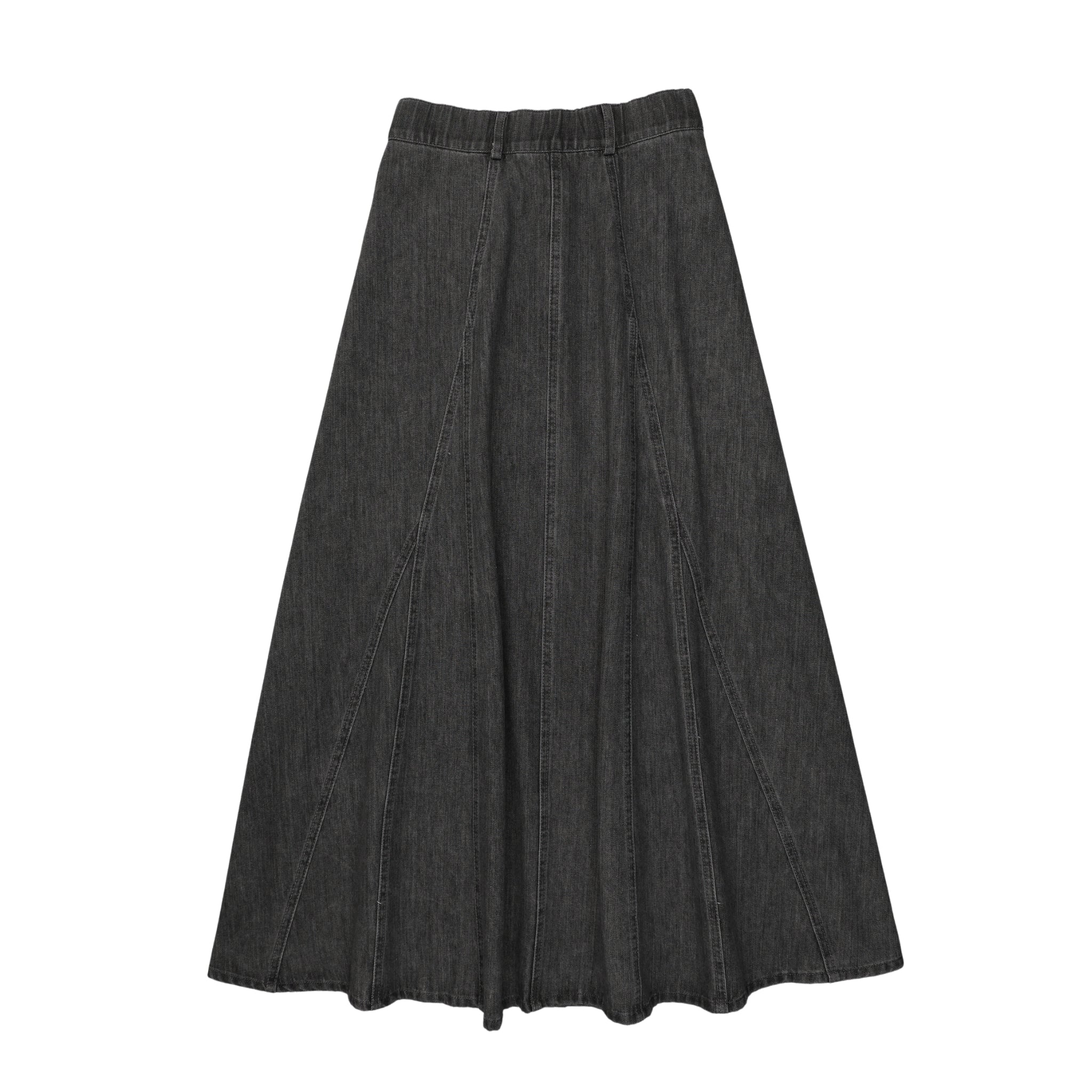 Washed Black Panneled Denim Skirt
