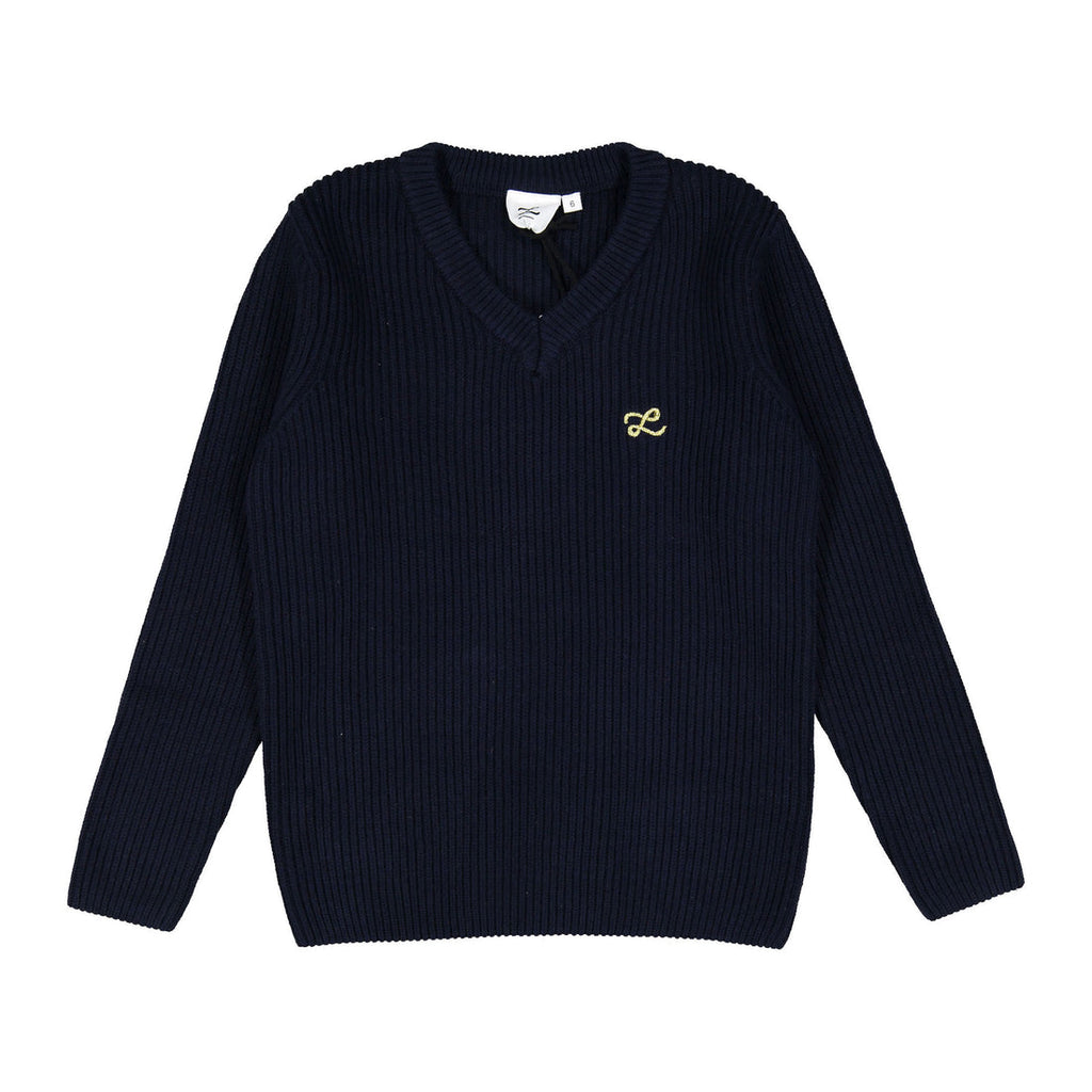 LBL213 Ladida Jersey de punto azul marino con cuello en V