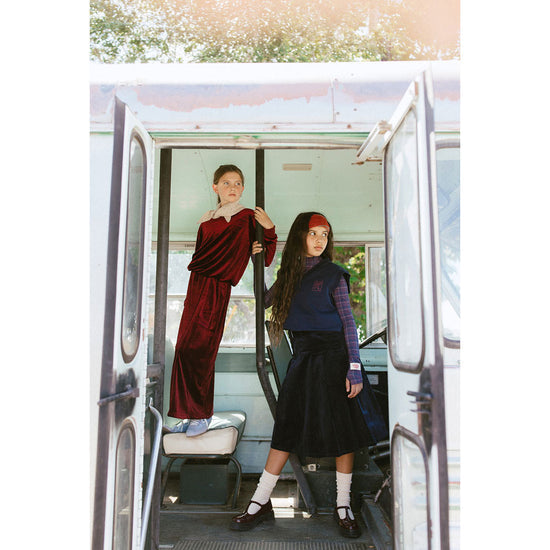 AT25125 Clubhouse Burgundy Velvet Skirt With Clubhouse  Logo