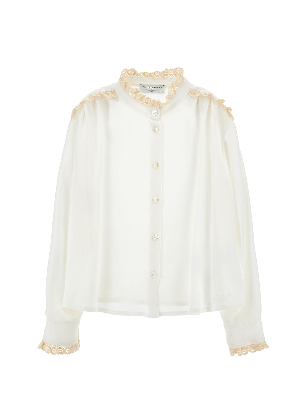 Poplin Ls Blouse With Lace Trim - Panna