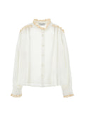 Poplin Ls Blouse With Lace Trim - Panna