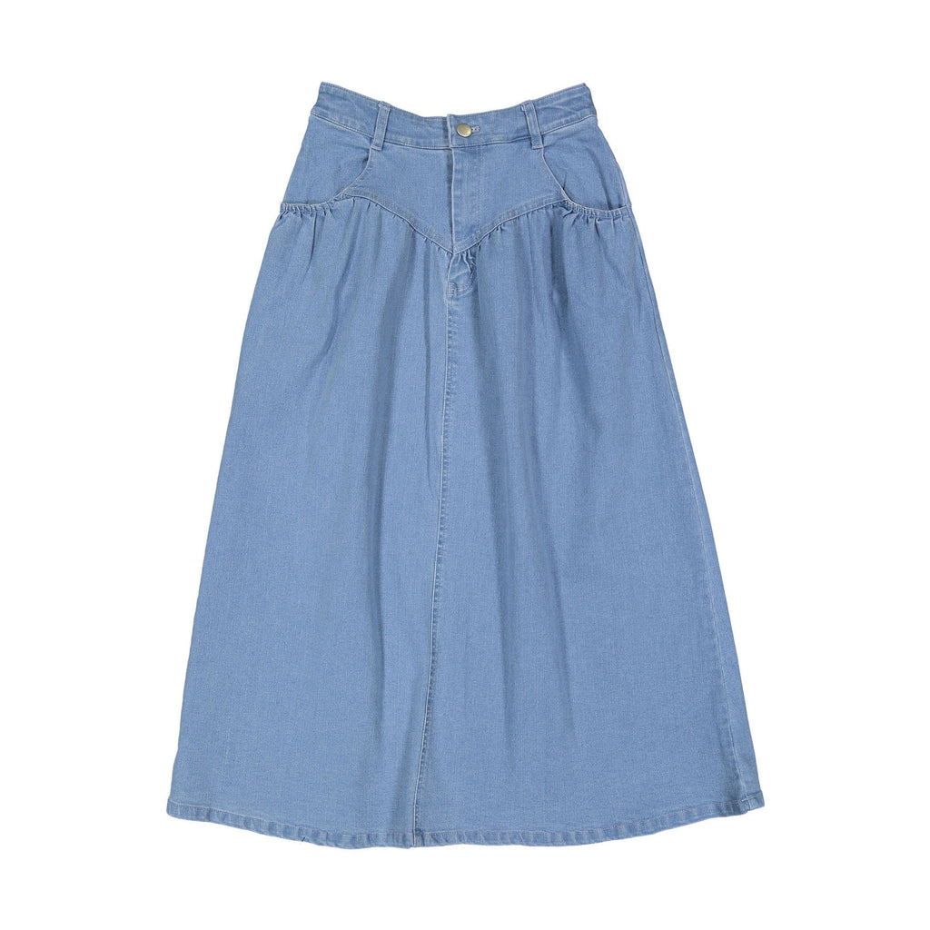 CH25129B Classic Clubhouse Light Denim Maxi Skirt