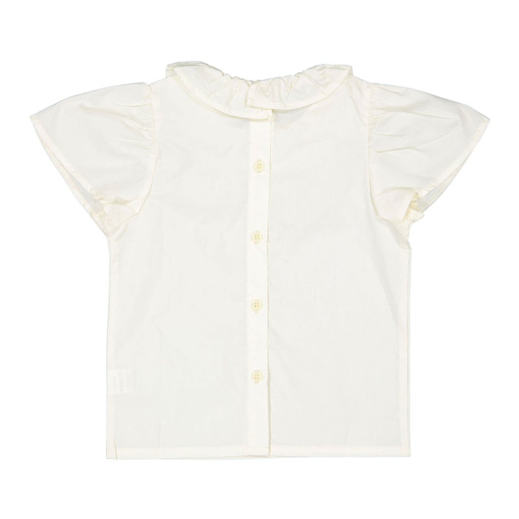 Cream Ruffle Collar Short Sleeve Blouse