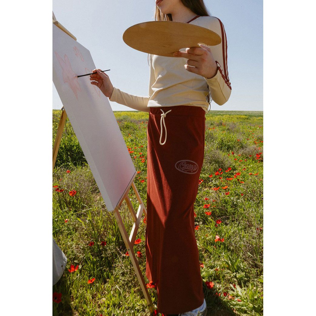 ELS2622 Rust Camp Drawstring Skirt