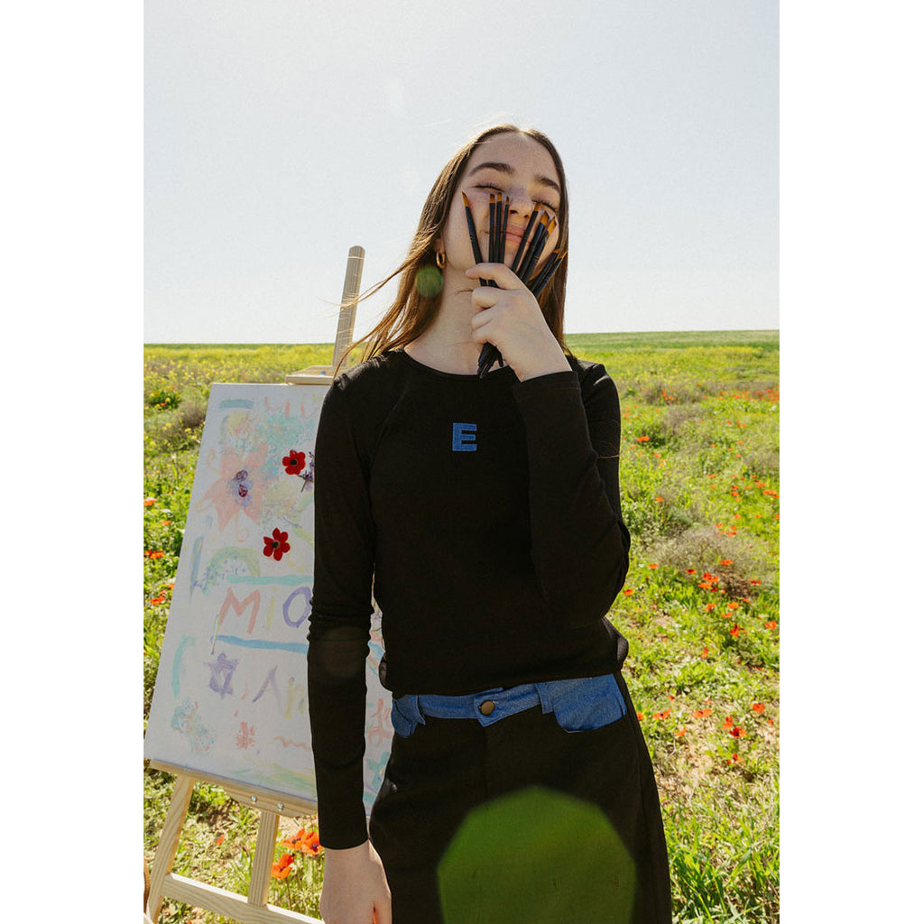 ELS2630 Black Denim E Logo Tee