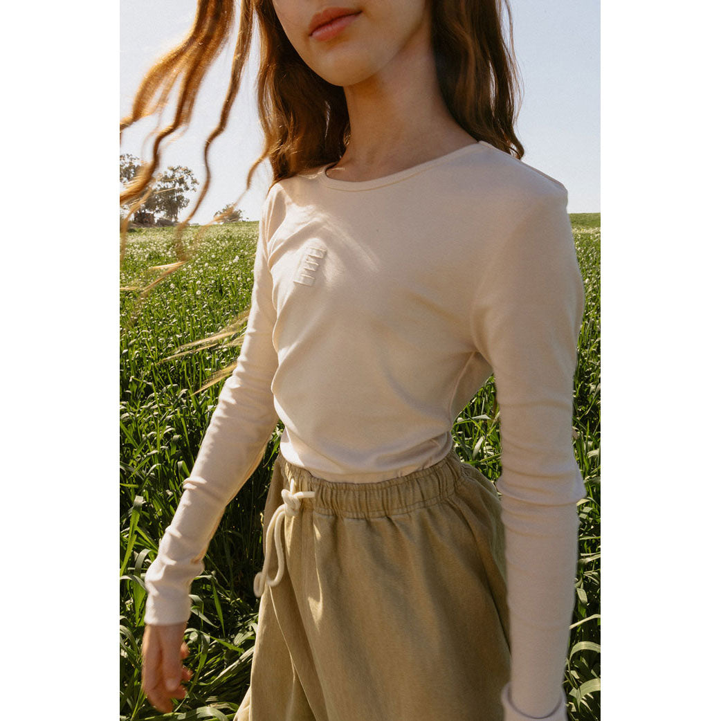ELS2620 Washed Taupe Denim Drawstring Skirt