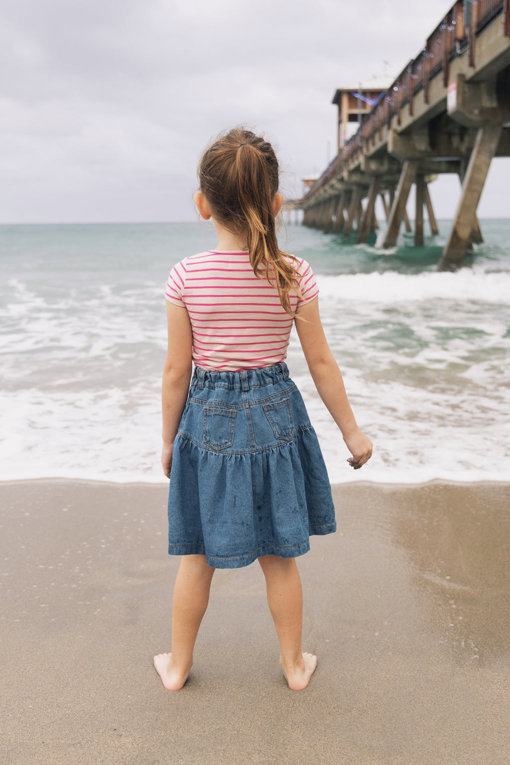 DENIM PLEATED SKIRT BLUE DENIM