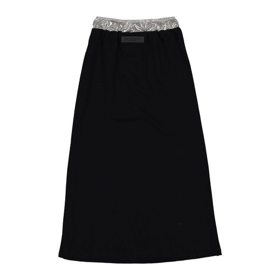 Elw121  black sweatshirt, maxi skirt with silver waistband and drawstring