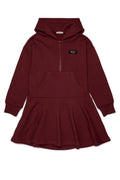 LS HOODED HALF ZIP SWEAT DRESS -  MAROON
