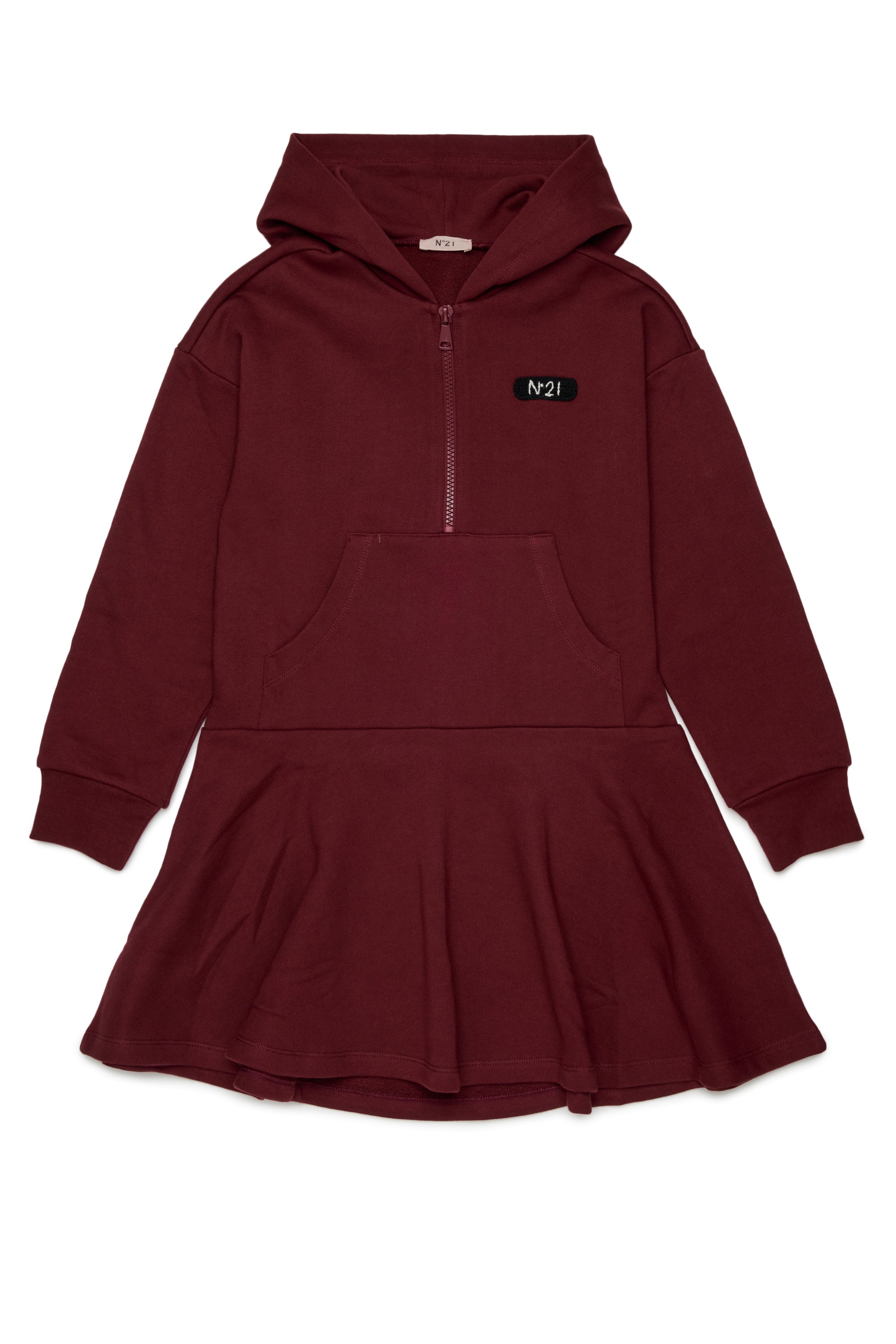 LS HOODED HALF ZIP SWEAT DRESS -  MAROON