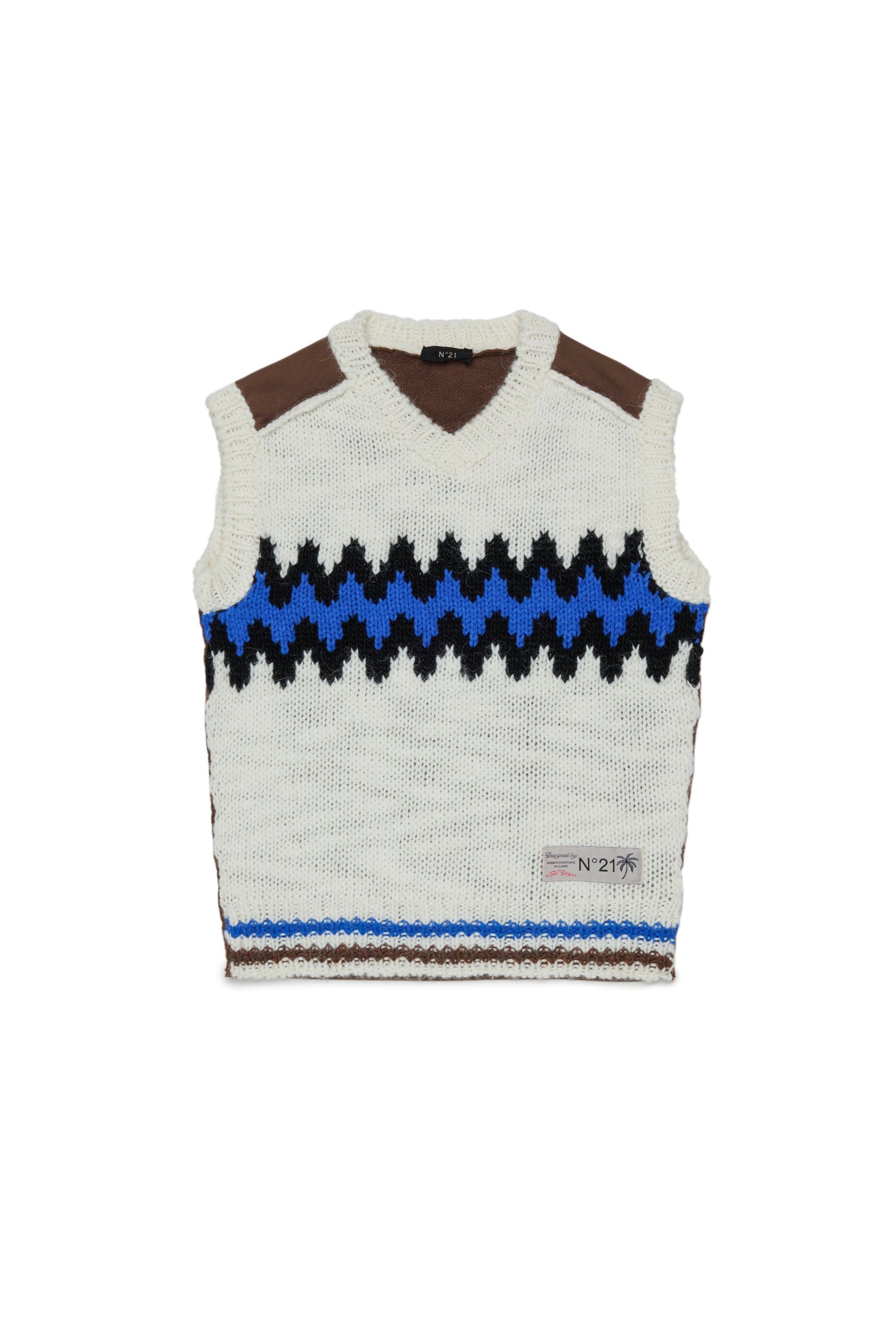 KNIT VEST WITH CHEVRON PATTERN - OFF WHTIE