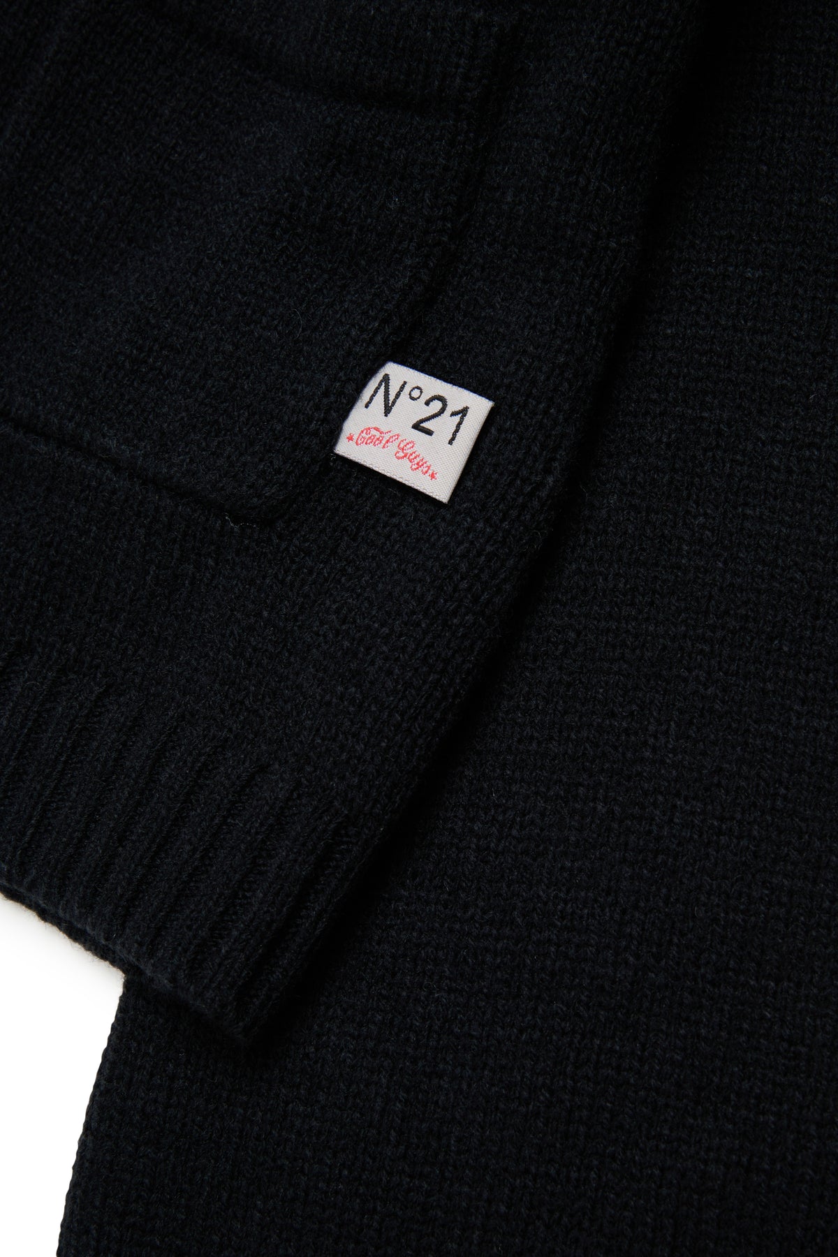 KNIT CARDIGAN WITH JACQUARD FLOWERS ON BACK - BLACK - N. 21