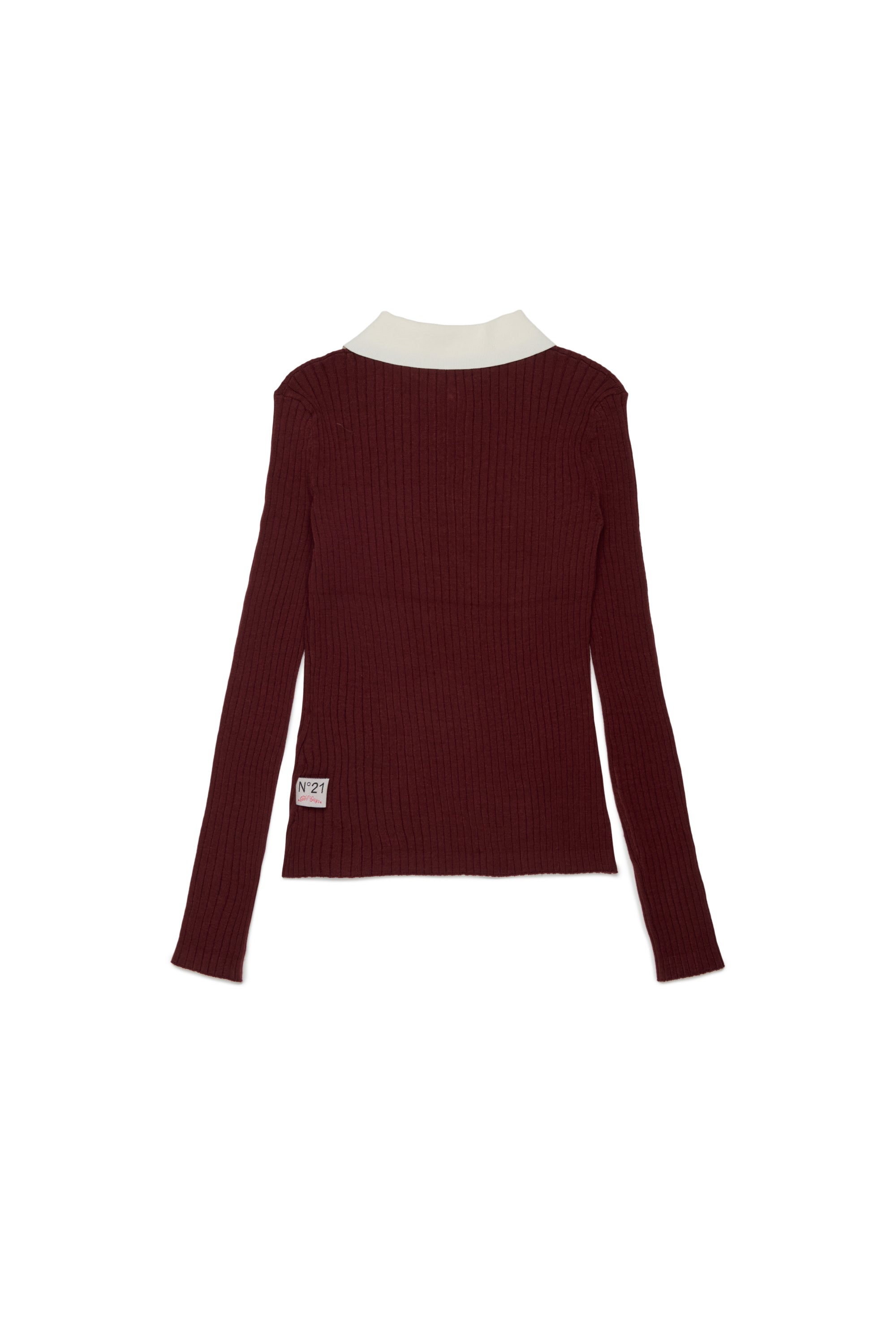 LS RIB KNIT POLO WITH CONTRAST COLLAR - MAROON
