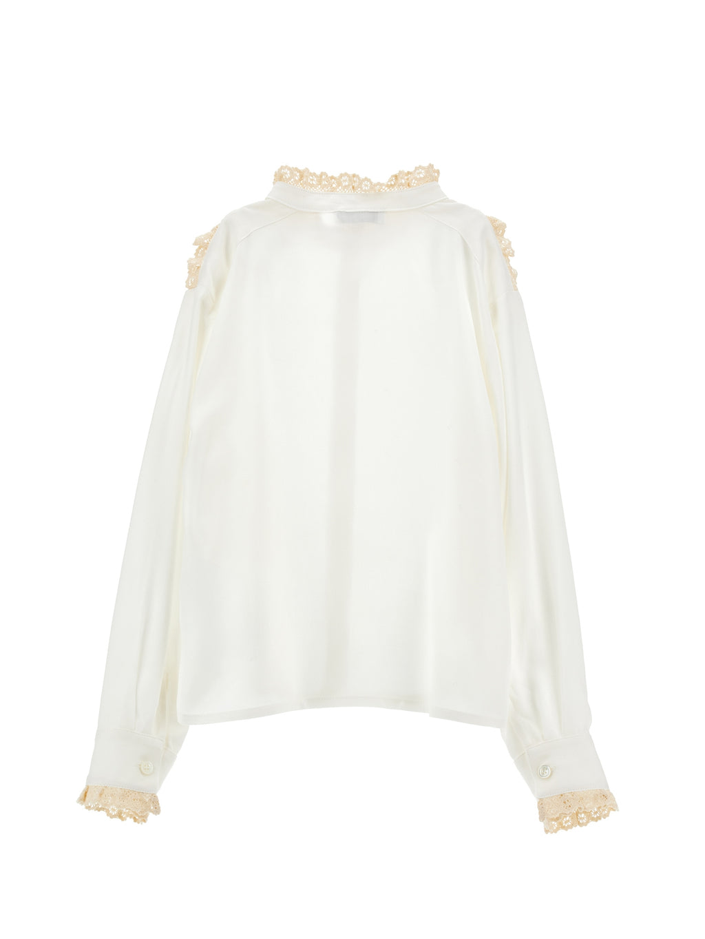 Poplin Ls Blouse With Lace Trim - Panna