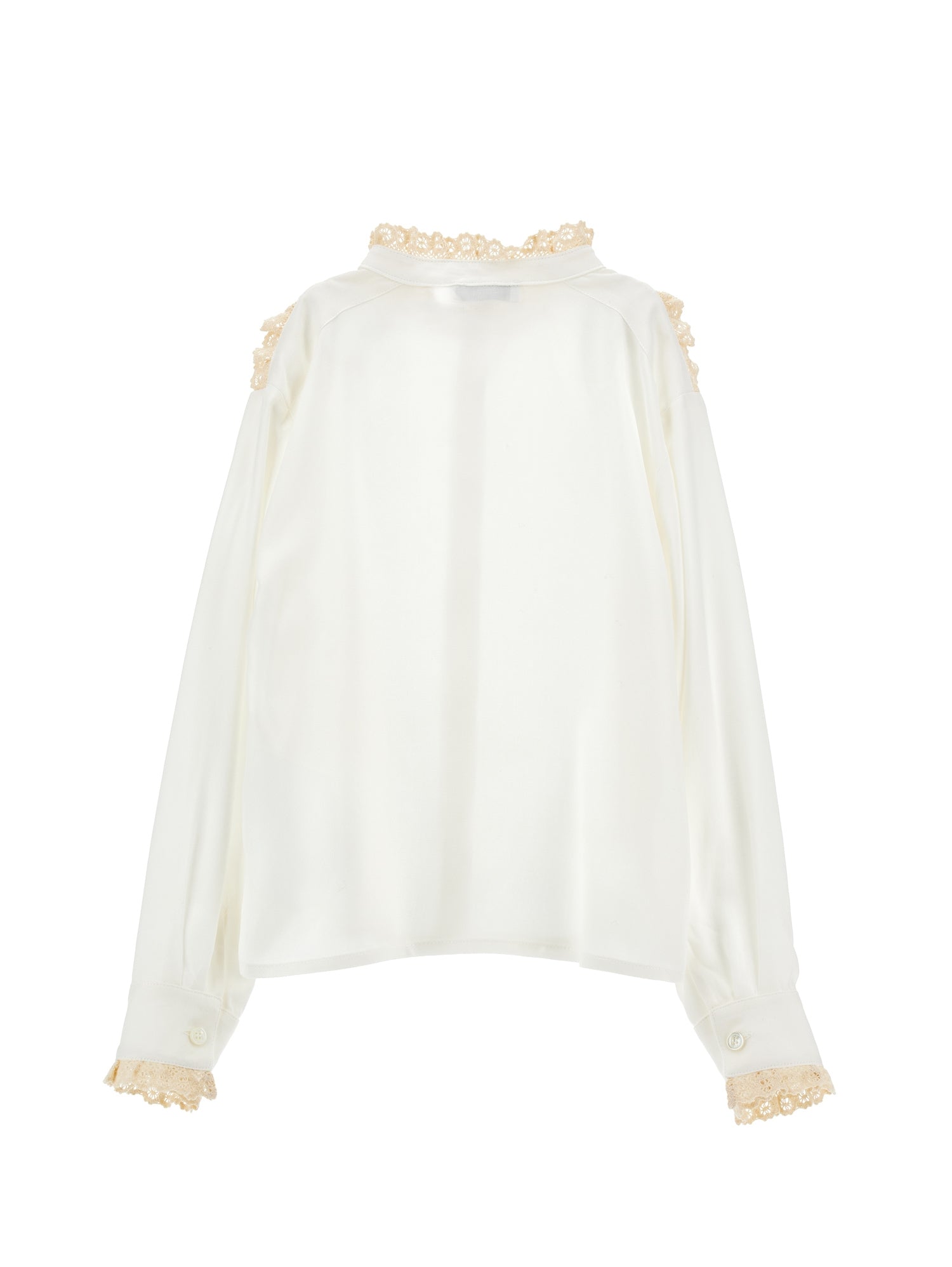 Poplin Ls Blouse With Lace Trim - Panna
