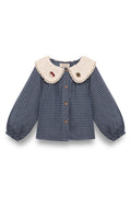 Indigo gingham embroidered blouse girl - Vichy Indigo