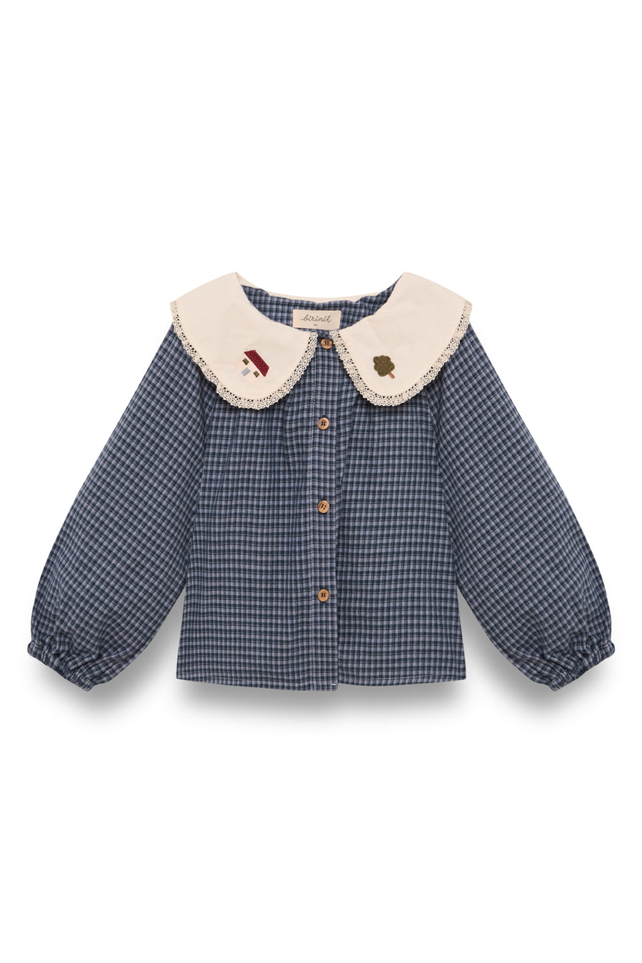 Indigo gingham embroidered blouse girl - Vichy Indigo