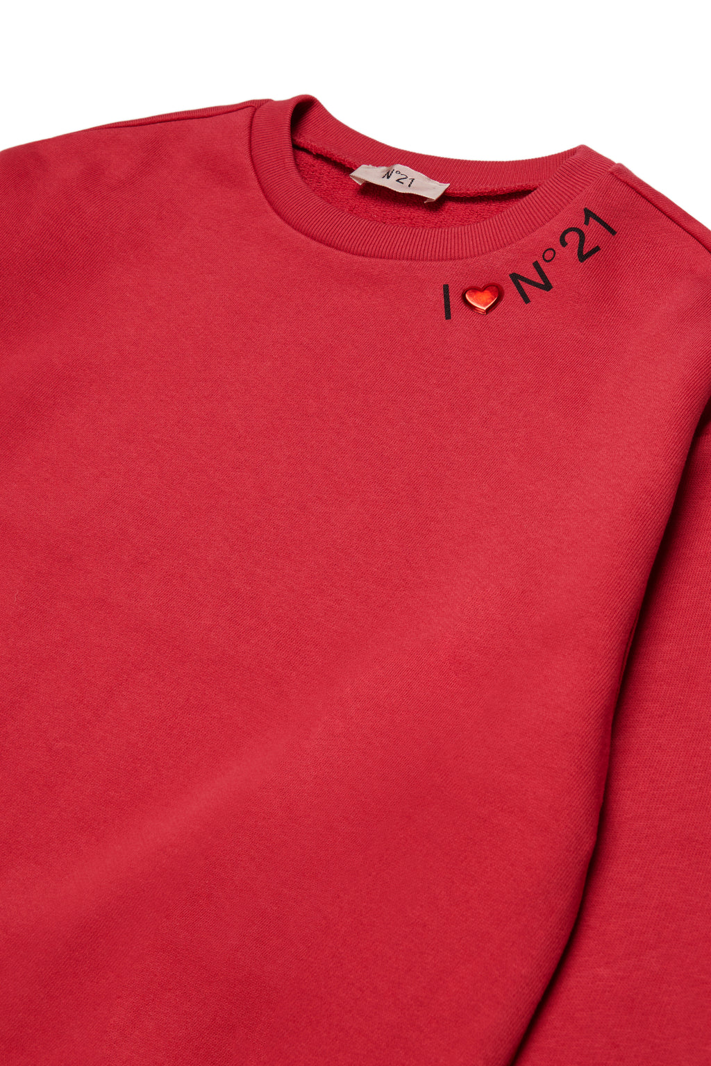 SWEATSHIRT WITH I HEART N21 AROUND COLLAR - CORAL RED