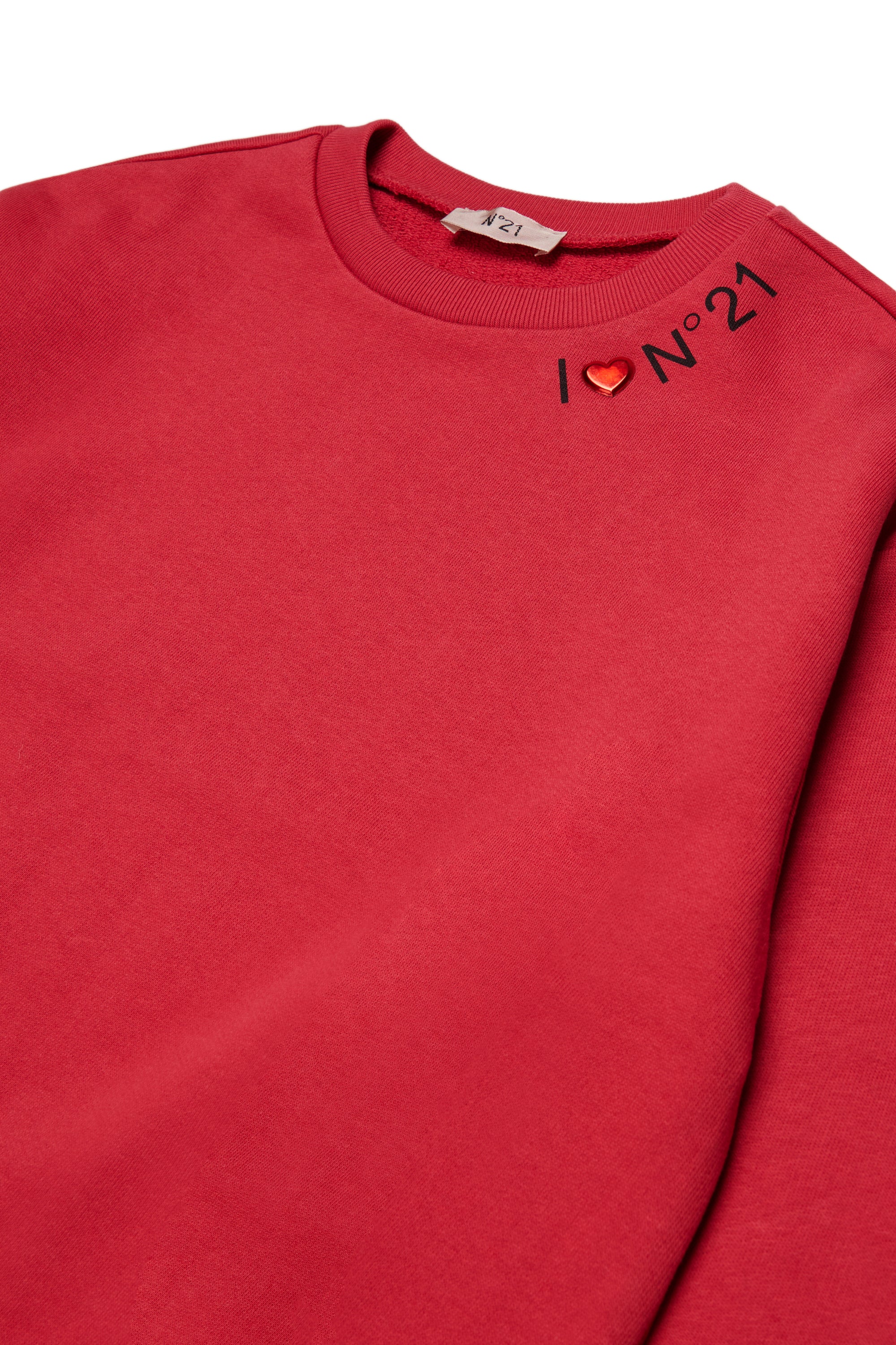 SWEATSHIRT WITH I HEART N21 AROUND COLLAR - CORAL RED