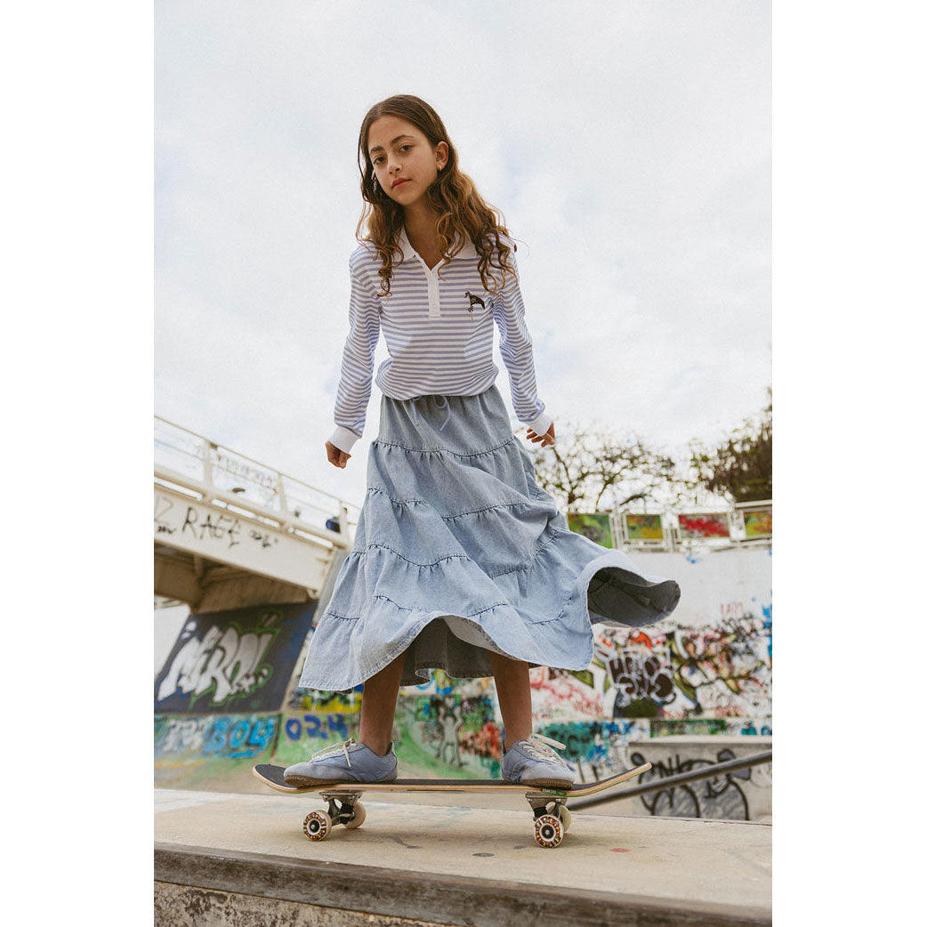 CH25137 Denim Tiered Skirt