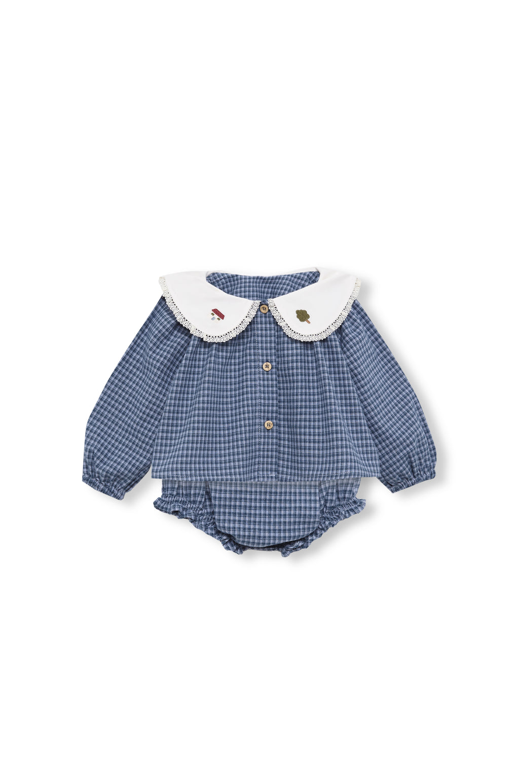Indigo gingham blouse and bloomer set baby - Vichy Indigo