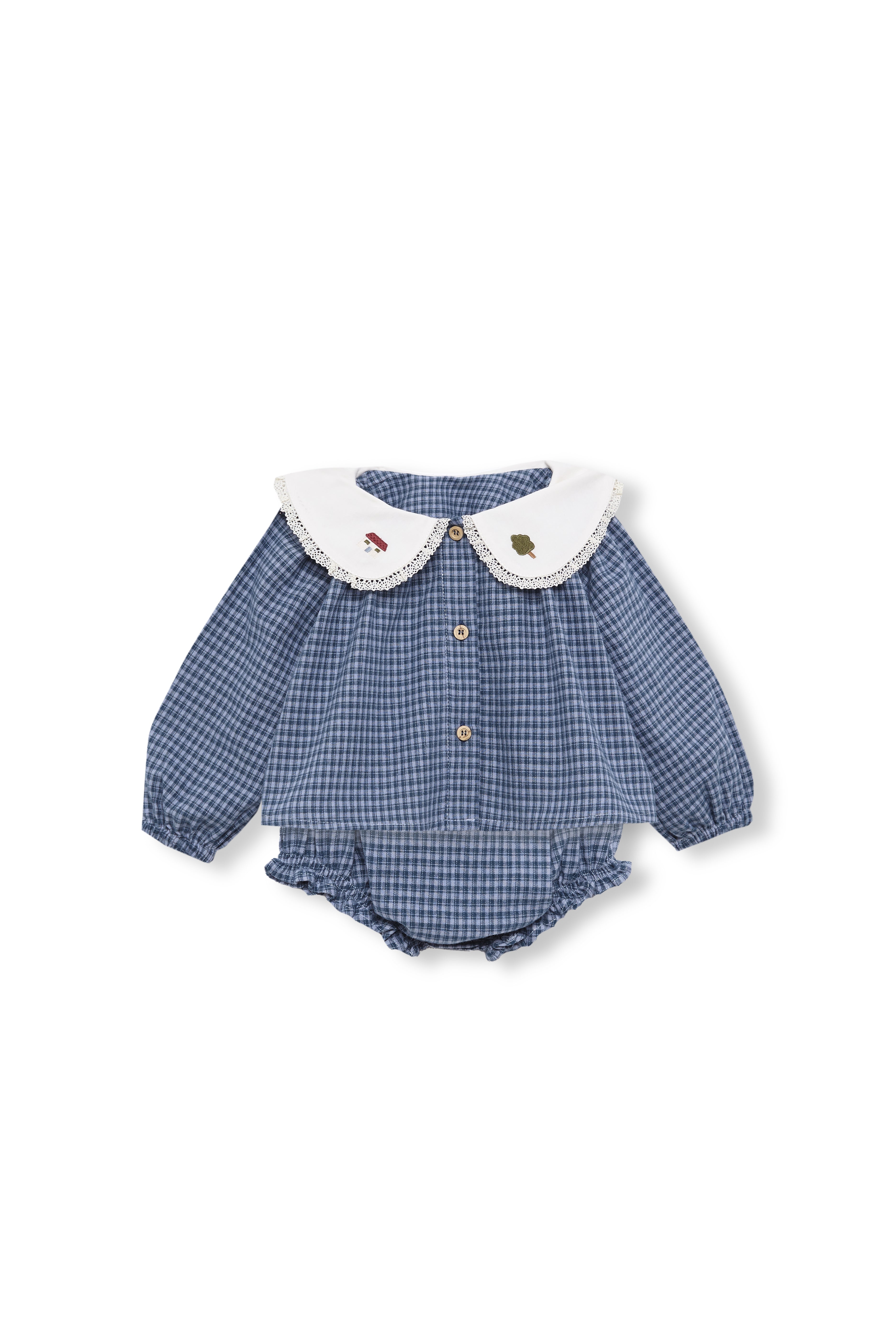 Indigo gingham blouse and bloomer set baby - Vichy Indigo