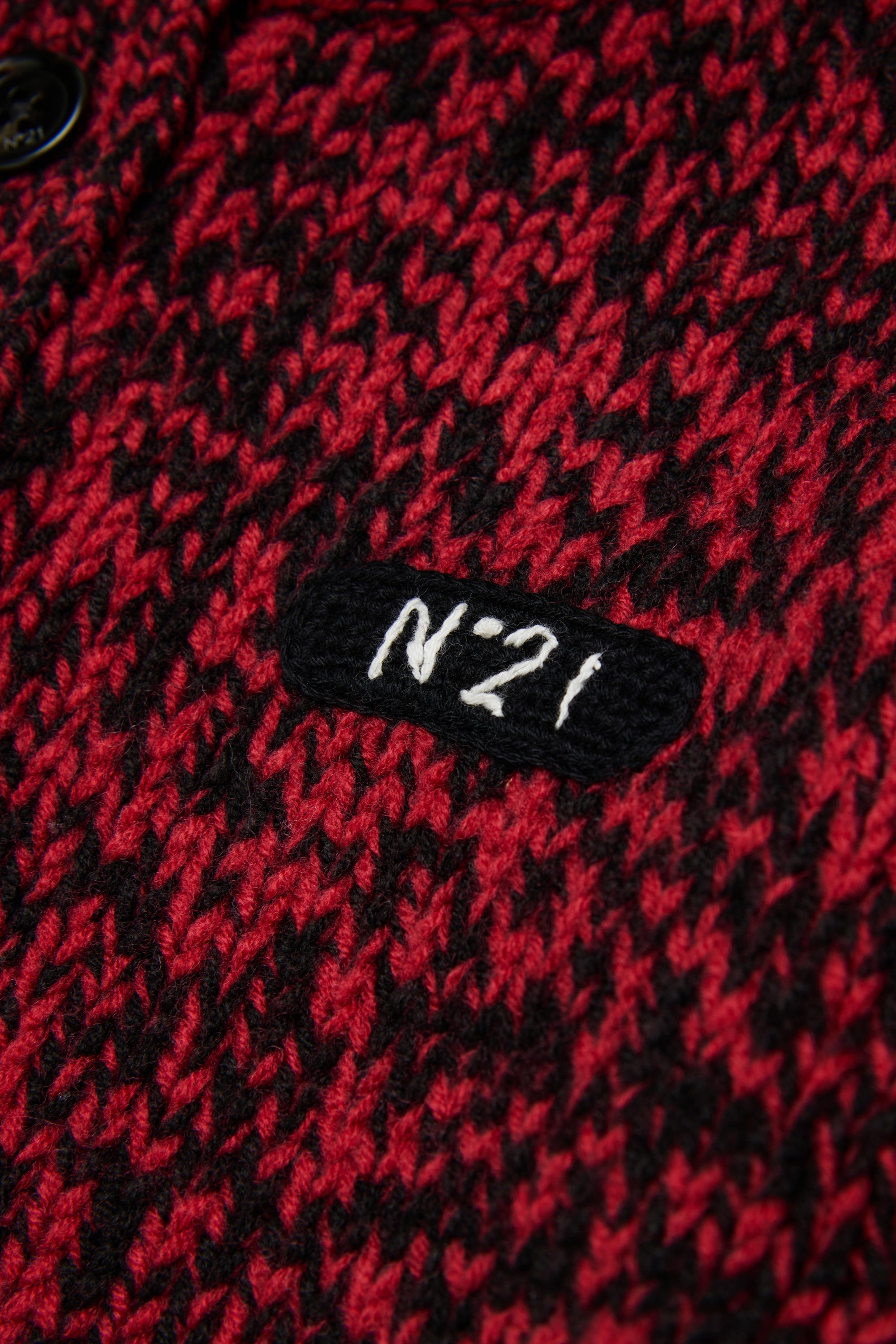 HALF BUTTONED FUNNEL NECK SPECKLED SWEATER - RED