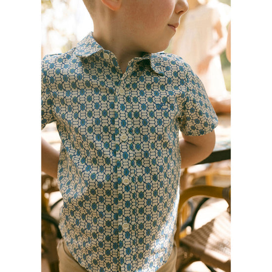 Blue Geo Collar Stretch Shirt