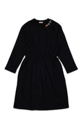 LS MIDI SWEAT DRESS WITH LOGO AROUND NECK - BLACK