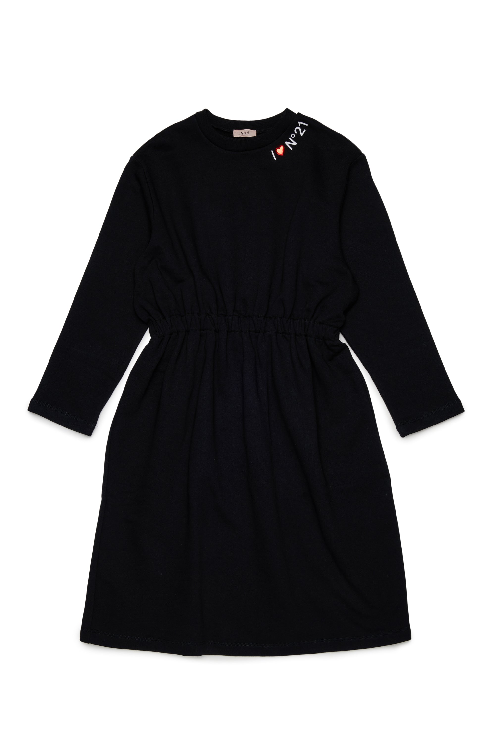 LS MIDI SWEAT DRESS WITH LOGO AROUND NECK - BLACK
