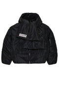 SHORT PUFFER JACKET WITH ATTACHED SCARF - BLACK