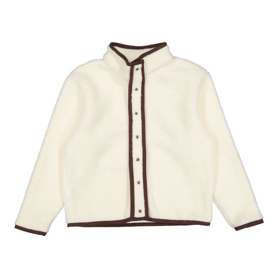 Elw122 ivory  sherpa jacket with brown trims