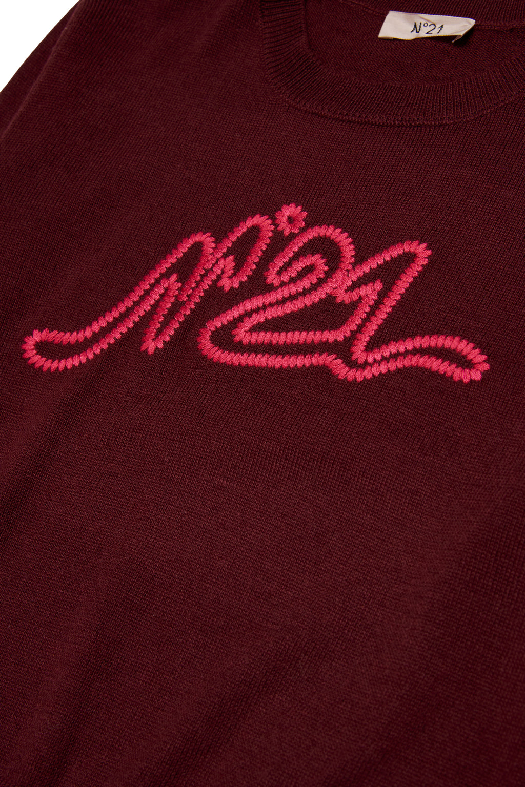 KNIT SWEATER WITH EMBROIDERED CONTRAST LOGO MAROON