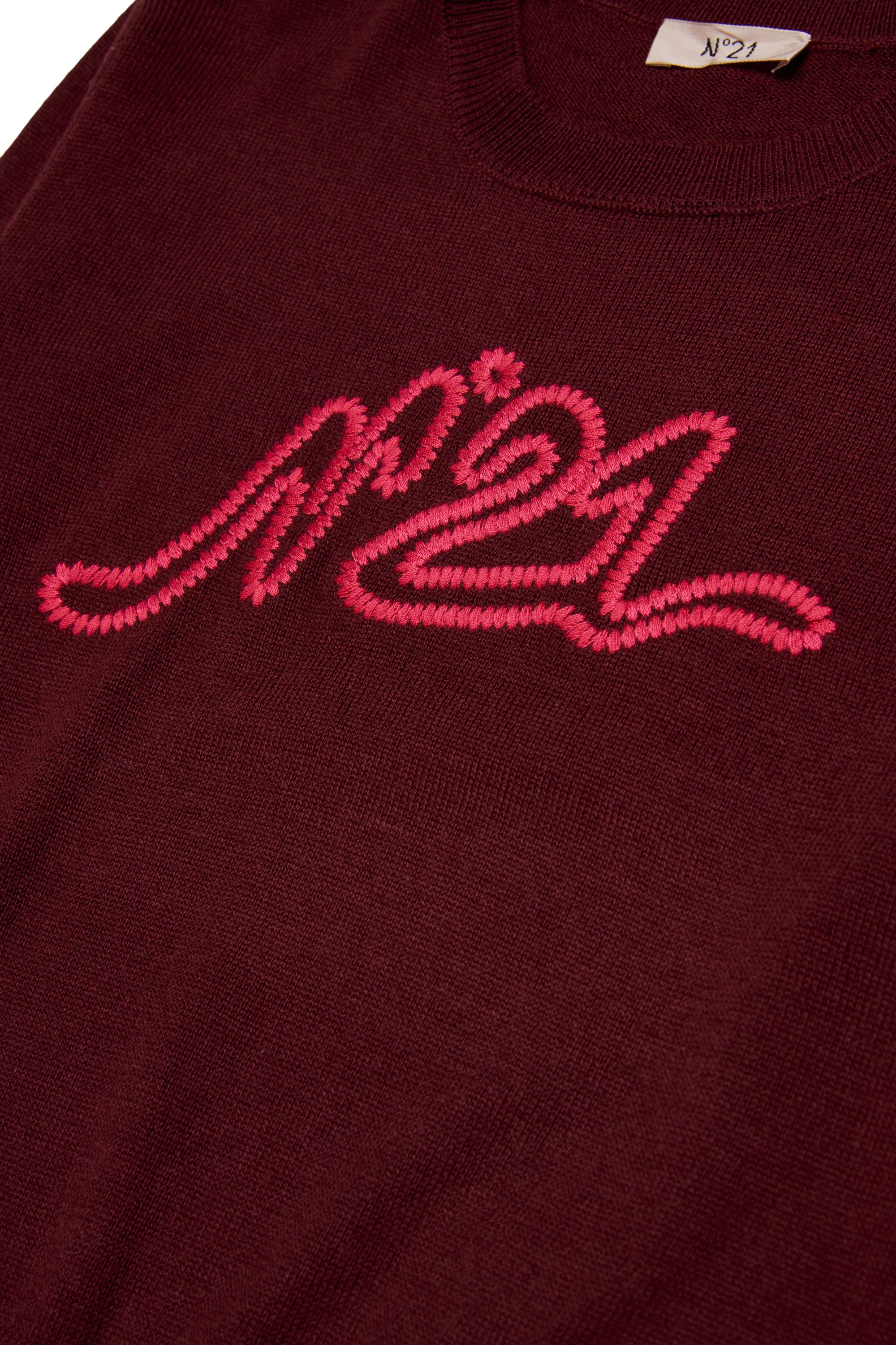 KNIT SWEATER WITH EMBROIDERED CONTRAST LOGO MAROON
