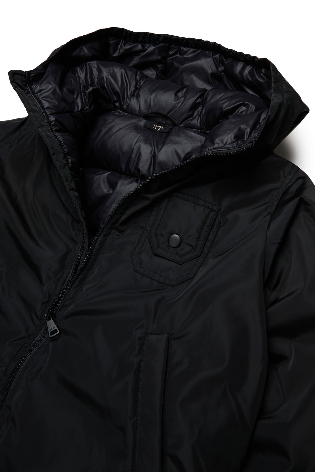 SHORT PUFFER JACKET WITH HOOD - BLACK - N. 21