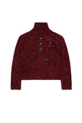 HALF BUTTONED FUNNEL NECK SPECKLED SWEATER - RED