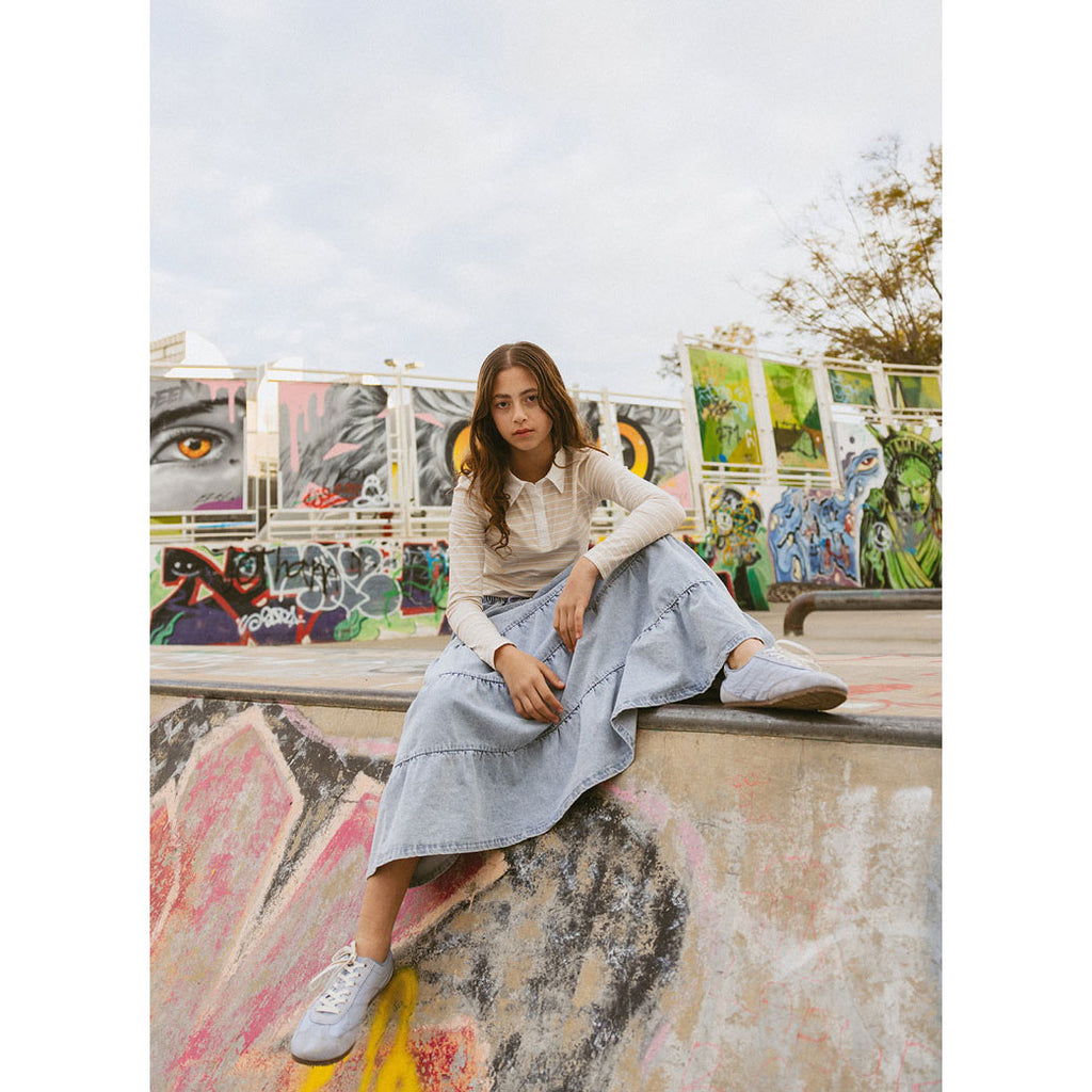 CH25137 Denim Tiered Skirt