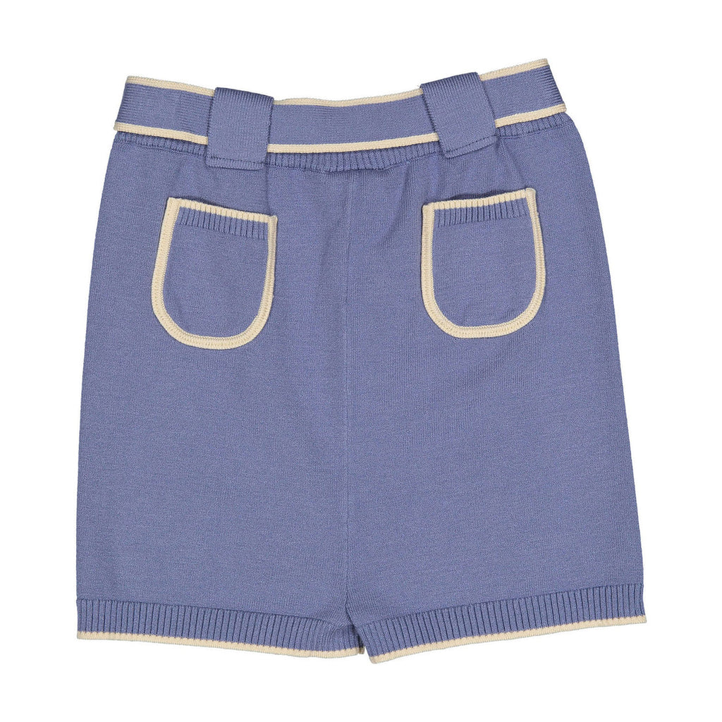 Blue Piped Knit Shorts