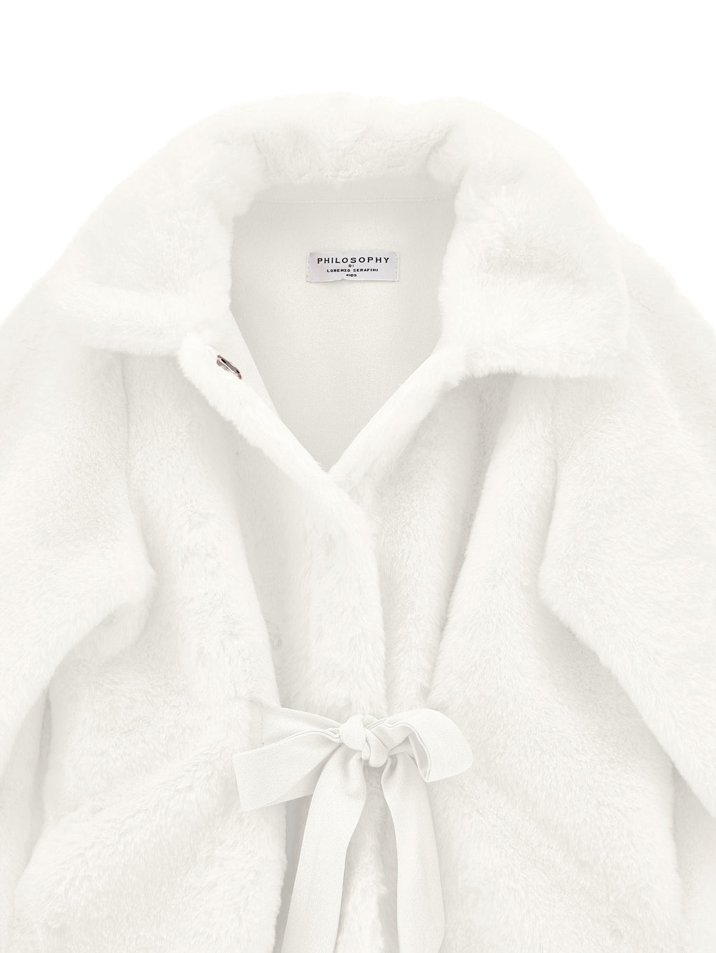 Long Teddy Coat With Tie Ribbon - Panna