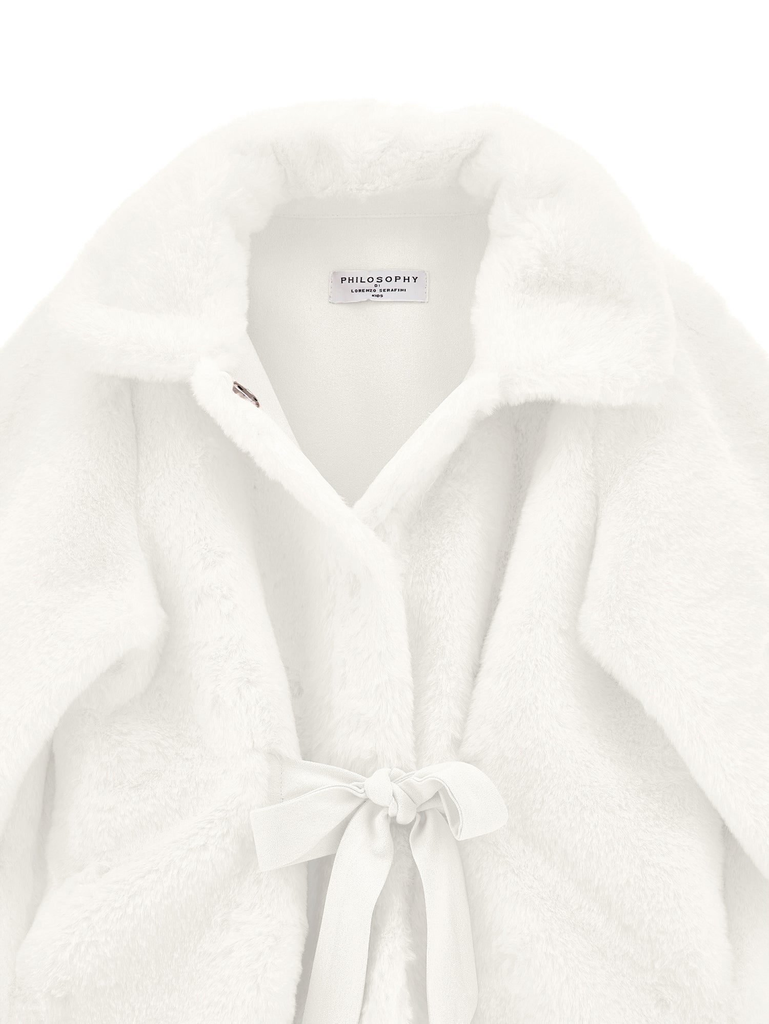 Long Teddy Coat With Tie Ribbon - Panna