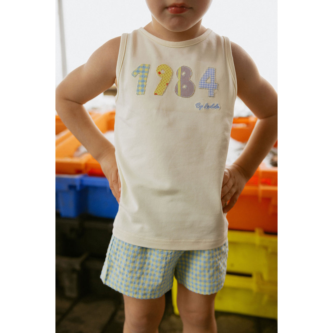 1984369 White Patchwork Blue Tank