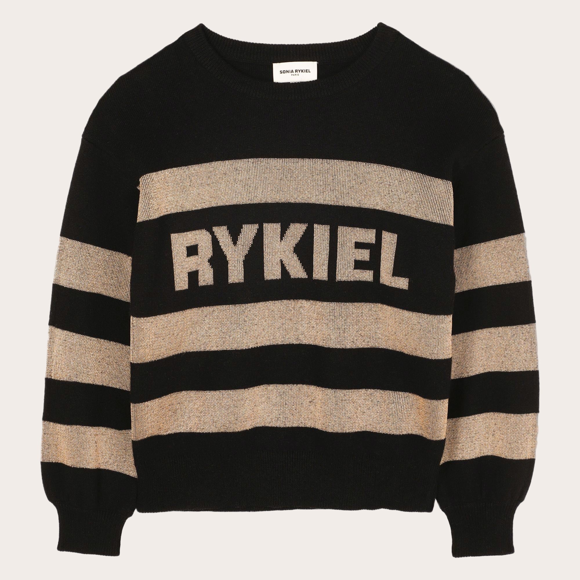A00349 SONIA RYKIEL BLACK GOLD STRIPED LOGO SWEATER