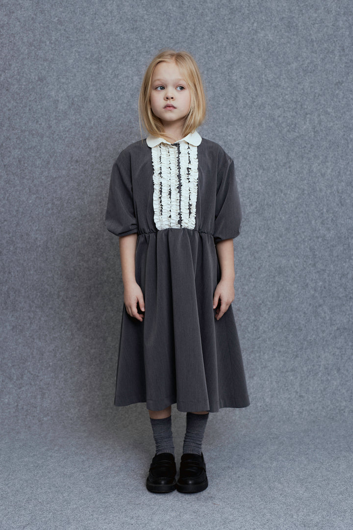 Unlabel JIU Girl Dress Dark Grey Ruffle Bib