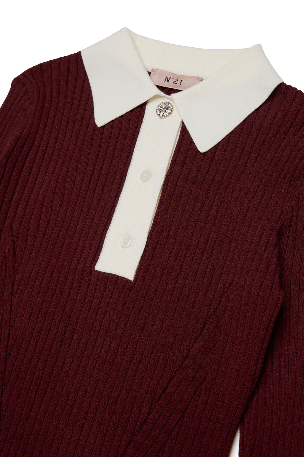 LS RIB KNIT POLO WITH CONTRAST COLLAR - MAROON