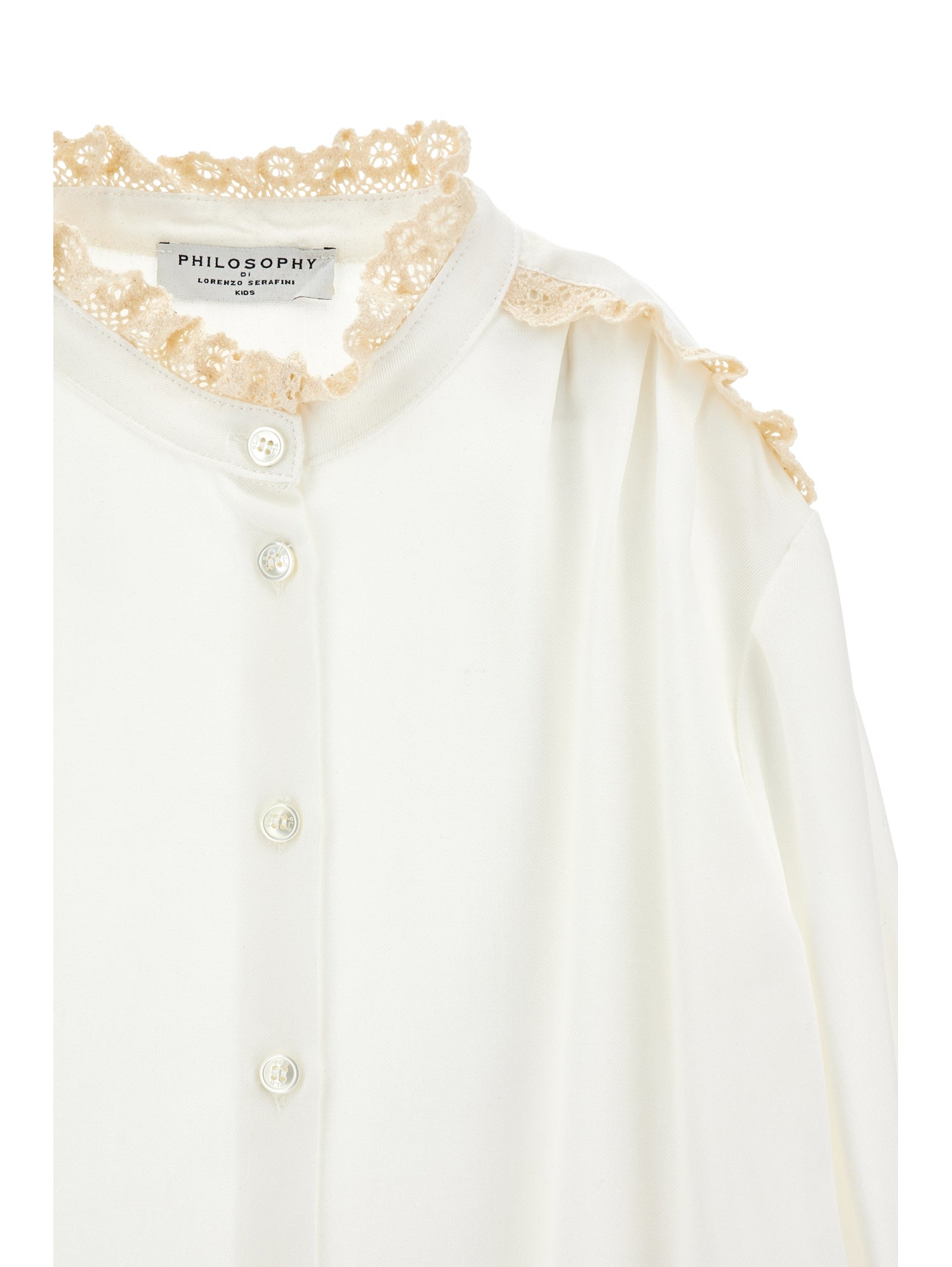Poplin Ls Blouse With Lace Trim - Panna