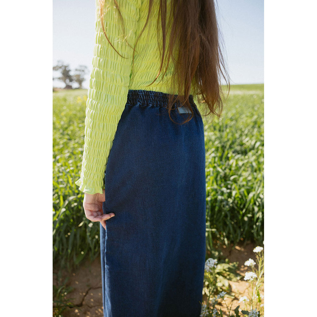 ELS2614 Dark Denim Mock Zip Skirt
