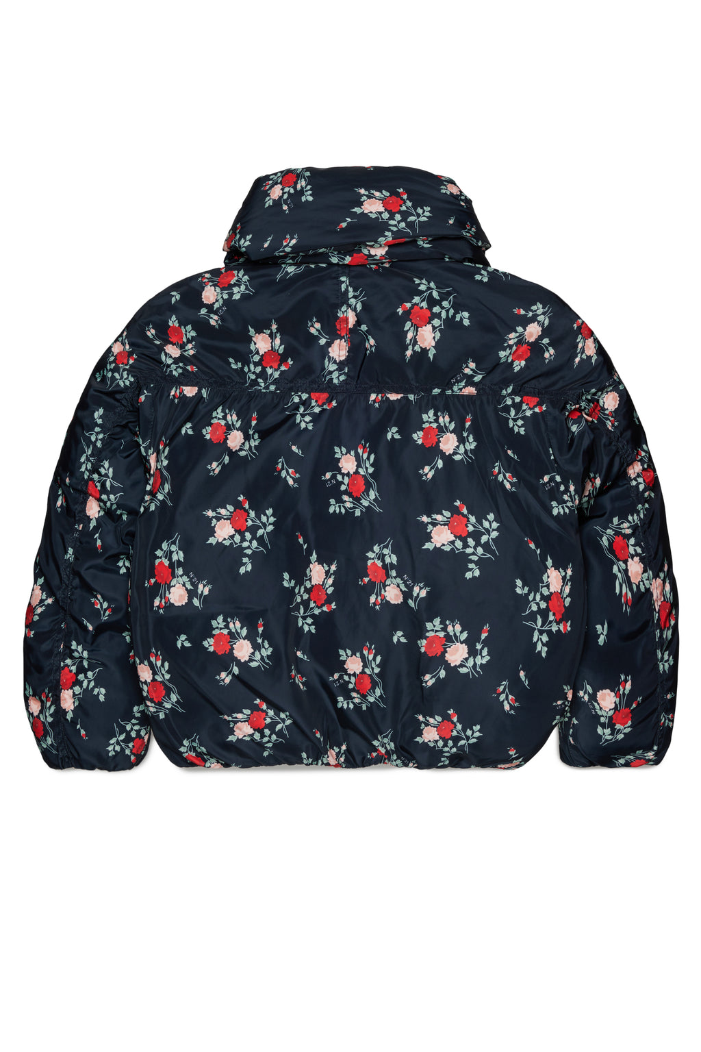 SHORT FLORAL PUFFER JACKET WITH ATTACHED SCARF - FLORAL BK