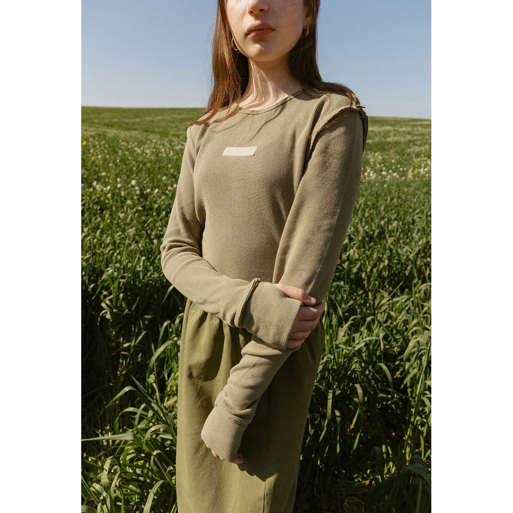ELS2607 Khaki Grey Seam Waffle Tee