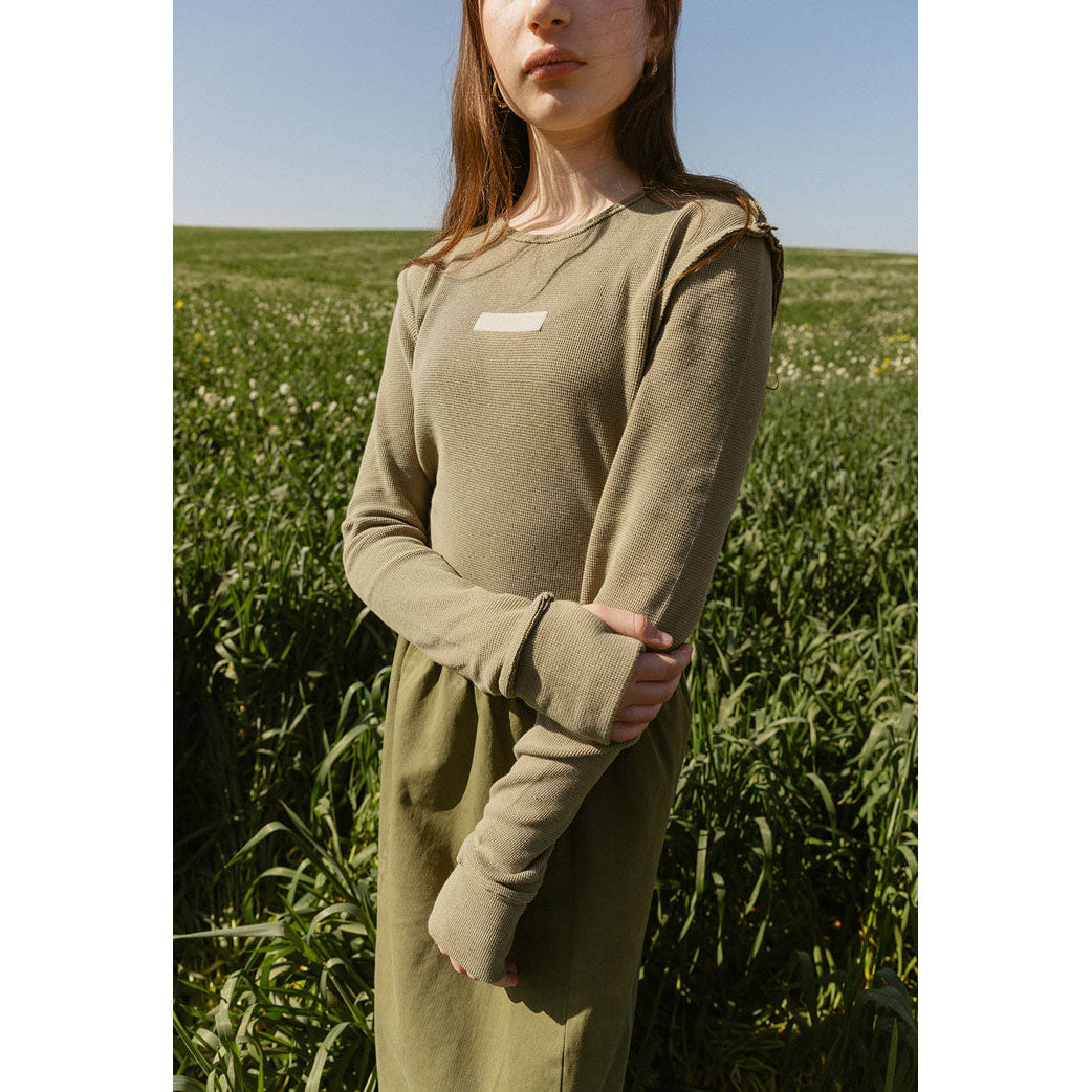 ELS2607 Khaki Grey Seam Waffle Tee